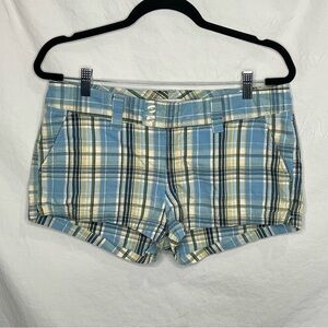 Y2K Abercrombie & Fitch Plaid Mini Shorts Womens 10 Blue Yellow Green Preppy Cot
